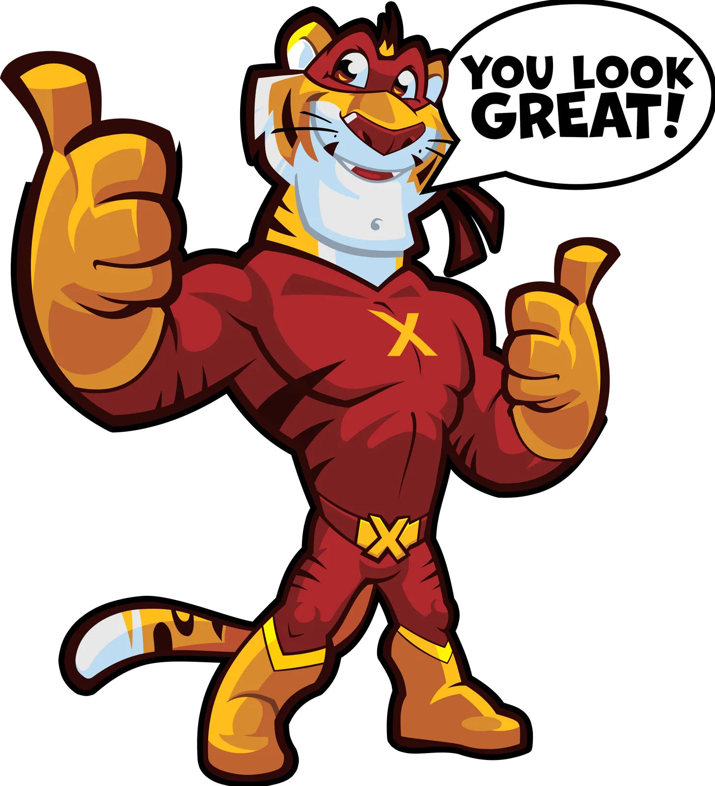 The Tiger Xpress tiger giving two thumbs up: You look great!